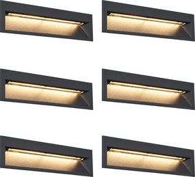 Zestaw 6 Nowoczesnych Opraw Ściennych Wpuszczanych Czarnych 28 cm Z LED IP65 - Mert