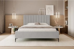 Mona SLIM III w tkaninie VELUTTO, Wygodne łóżko tapicerowane - Ergonomiczne podparcie pleców 160x200 cm, jasnoszary