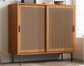 Bufet niski - z 2 drzwiami przesuwnymi i regulowanymi półkami - Naturalny