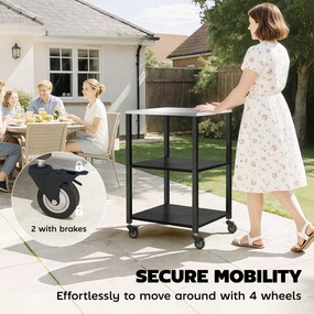 Outsunny Wózek grillowy 3-poziomy stół do grilla ze stalowym blatem mobilny wózek serwisowy 50 x 50 x 90 cm Czarny | Aosom PL
