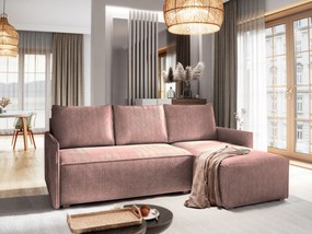 Masseno Narożnik PERUSI z funkcją spania i pojemnikiem na pościel Narozniki L, Rozkładana sofa - Wrzosowy, POSO 130