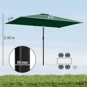 Outsunny Parasol ogrodowy 300 x 200 cm regulowany z korbą, zielony | Aosom PL
