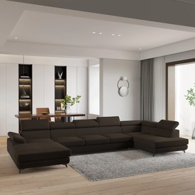 Masseno Narożnik MONTIVA z funkcją spania i pojemnikiem na pościel Narozniki U, Rozkładana sofa - Brązowy, MONOLITH 29