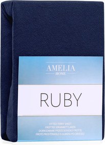 Ciemnoniebieskie prześcieradło frotte z gumką 240x220 cm Ruby – Restilo