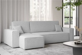 Narożnik z funkcją spania i pojemnikiem, Sofa w kształcie L, BEST L, tkanina Abriamo, Jasnoszary, Lewy