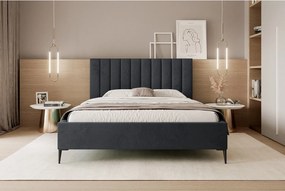 Mona SLIM III w tkaninie VELUTTO, wygodne łóżko tapicerowane - ergonomiczne oparcie 200x200 cm, grafitowy
