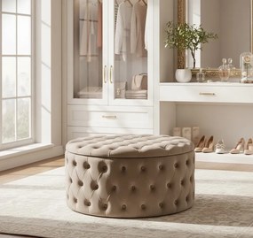 Beżowa pufa ze schowkiem w stylu glamour L6-R35