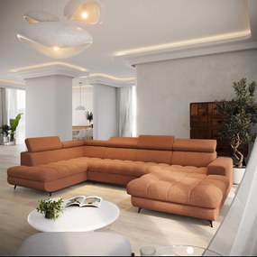 Masseno Narożnik CORENO z funkcją spania i pojemnikiem na pościel Narozniki U, Rozkładana sofa - Miedziany, QUELLE 54