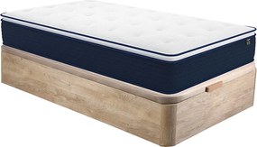 Zestaw 90 x 190 cm stelaż ze skrzynią naturalny jasny + materac o grub. 24 cm ze sprężynami kieszeniowymi i zintegrowaną nakładką - ALTIER marki YSMÉE