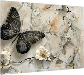 Obraz na szkle - Marmurowe tło z motylami (70x50 cm)