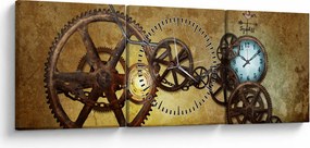 Obraz starych mechanizmów zegarowych (z zegarem) (90x30 cm)