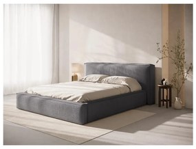 Ciemnoszare tapicerowane łóżko dwuosobowe ze schowkiem ze stelażem 160x200 cm Simon Olivia – Micadoni