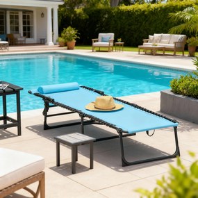 Outsunny Leżak składany, przewiewny materiał, metalowa rama, 189 x 58 x 30 cm, niebieski | Aosom PL