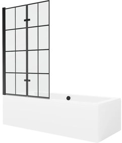 Mexen Cube wanna prostokątna 170 x 80 cm z obudową i parawanem 2-skrzydłowym 100 cm, czarny wzór - 550517080X9210027077