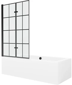 Mexen Cube wanna prostokątna 170 x 80 cm z obudową i parawanem 2-skrzydłowym 100 cm, czarny wzór - 550517080X9210027077