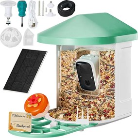 Intelligentna Karmnica dla Ptaków SucceBuy z Kamerą, 2K HD, Rozpoznawanie Gatunków za pomocą AI, Zasilanie Solarne