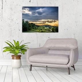 Obraz na szkle - krajobraz z promieniami (70x50 cm)
