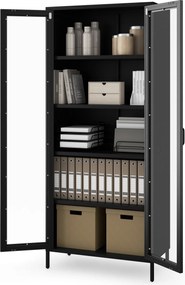 Witryna szklana do salonu metalowa czarna ANGELO Modern 800 x 1850 x 450 mm