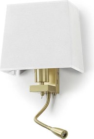 Kinkiet FIRENZE w stylu klasycznym - wys. 43 cm - E27 60W + 3W LED SMD - 2x w?./wy?. - 2x USB - stal i bawe?na - matowe z?oto i biel - IP20