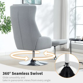 HOMCOM Obrotowy fotel tapicerowany z podnóżkiem, z funkcją oparcia, fotel tapicerowany z podłokietnikami, do salonu, sypialni, Szary