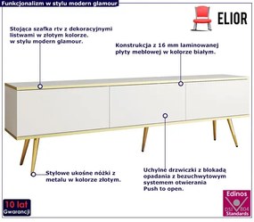 Stojąca długa szafka rtv glamour biały + złoty - Ormond 9X