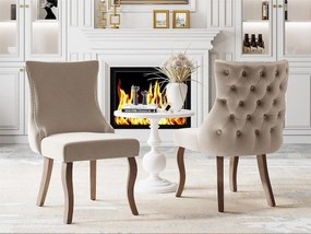 Zestaw 2 aksamitnych krzeseł gondolowych - nogi z litego drewna - beż