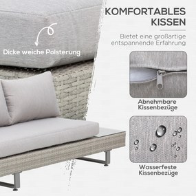 Outsunny Zestaw mebli ogrodowych 3-częściowy technorattan komplet wypoczynkowy z półkami | Aosom PL