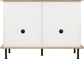 Szarobeżowa komoda w dekorze dębu z otworem na kable 120x88x50 cm Suumo – noo.ma