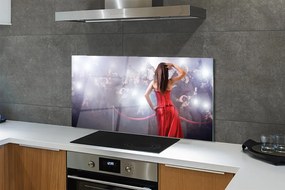 Szkło do Kuchni na Ścianę Kobieta w Czerwonej Sukni