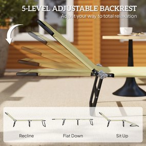 Outsunny Leżanka Plażowa Kremowa Metalowa Regulacja Oparcia 5 Pozycji Szybkoschnąca Tkanina 190x56x28cm | Aosom PL