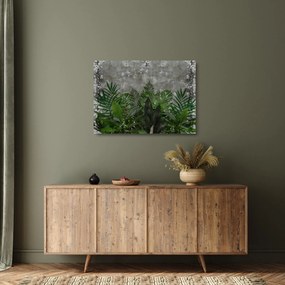 Obraz na szkle - Betonowa ściana z roślinami (70x50 cm)