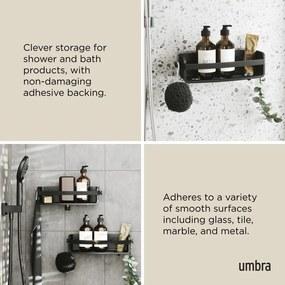 Czarna plastikowa półka łazienkowa bez wiercenia Flex Adhesive – Umbra