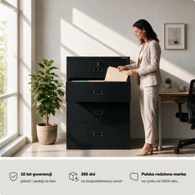 Szafa kartotekowa metalowa z 4 szufladami czarna, 900x1320x600 mm: SARA XL V4