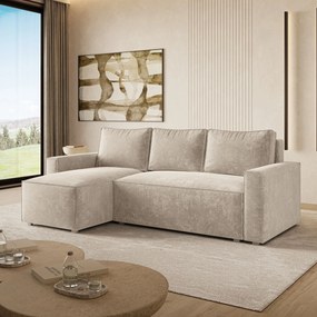 Masseno Narożnik POTARO z funkcją spania i pojemnikiem na pościel Narozniki L, Rozkładana sofa - Kremowy, LUMO 55