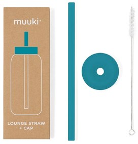 Silikonowa słomka z wieczkiem i szczoteczką w komplecie Tahiti Blue – Muuki