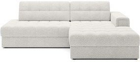 Kremowy rozkładany narożnik z materiału bouclé (prawostronny/z szezlongiem) Blezalt – ELTAP