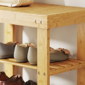 HOMCOM Ławka na buty z bambusa, regał na buty z 2 półkami, siedzisko, do przedpokoju, 50x28x45cm, naturalna