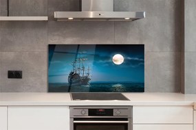 Szkło do Kuchni na Ścianę Statek nad Morzem w Blasku Księżyca