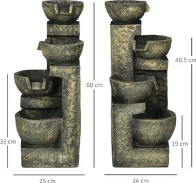 Outsunny Mała Fontanna Ogrodowa - Fontanna Ogrodowa 25cm, Vintage, Sztuczny, 25cmx24cmx60cm, Szara | Aosom PL