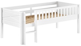 Białe podwyższone łóżko dziecięce z litego drewna sosnowego ze stelażem 90x200 cm Scott – Vipack
