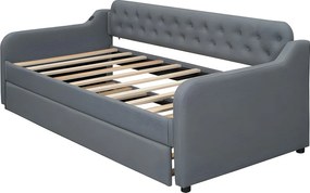 Łóżko piętrowe 90x200cm - z portem USB - tkanina lniana - szary