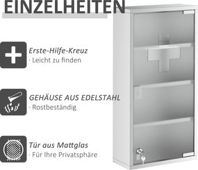 HOMCOM Szafka Medyczna Wisząca 4 Półki Zamykana na Leki Stal Nierdzewna Szer 30xGł 12xWys 60cm Srebrna | Aosom PL