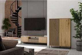 SZAFKA RTV KAMARO | Dąb Artisan |  164x40x47 cm | Ryflowane Fronty