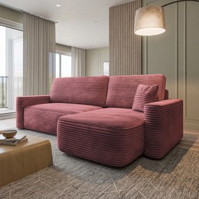 Masseno Narożnik NERI z funkcją spania i pojemnikiem na pościel Narozniki L, Rozkładana sofa - Pudrowy róż, TILIA 62