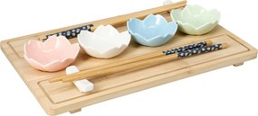 Zestaw do serwowania sushi z 4 porcelanowymi miseczkami