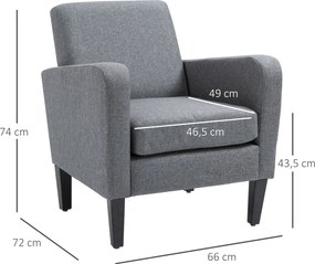 HOMCOM Fotel jednoosobowy fotel relaksacyjny krzesło jednoosobowe fotel tapicerowany drewniane nóżki tkanina lniana jasnoszary