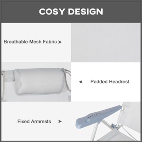 Outsunny Zestaw 2 Krzeseł Campingowych Składanych z 6-stopniową Regulacją Oparcia Siateczkowym Zagłówkiem 62 x 65 x 80 cm Jasnoszary | Aosom PL