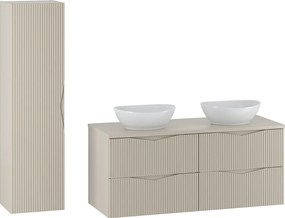 Zestaw do Łazienki 120cm Szafka Blat Umywalka Słupek Ryflowane Fronty Beż Piaskowy Cleo