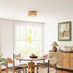 HOMCOM Lampa sufitowa, wisząca lampa boho z oprawką G9 LED, abażur ze sznurka konopnego okrągły