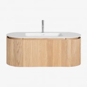 Zestaw Mebli Łazienkowych Z Drewna Zintegrowany Z Umywalką Carsone Naturalna & Bez Jednostki Pomocniczej - Sklum